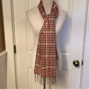 SCARF SCOTLAND CASHMERE CREAM RED BROWN PLAID FRINGE MUFFLER ACCESSORY